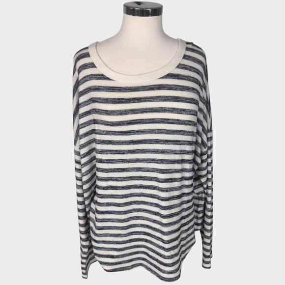 Time and Tru XXL 20 Hacci Knit Blue Cream Stripe Rayon Polyester Blend Top - Picture 3 of 10